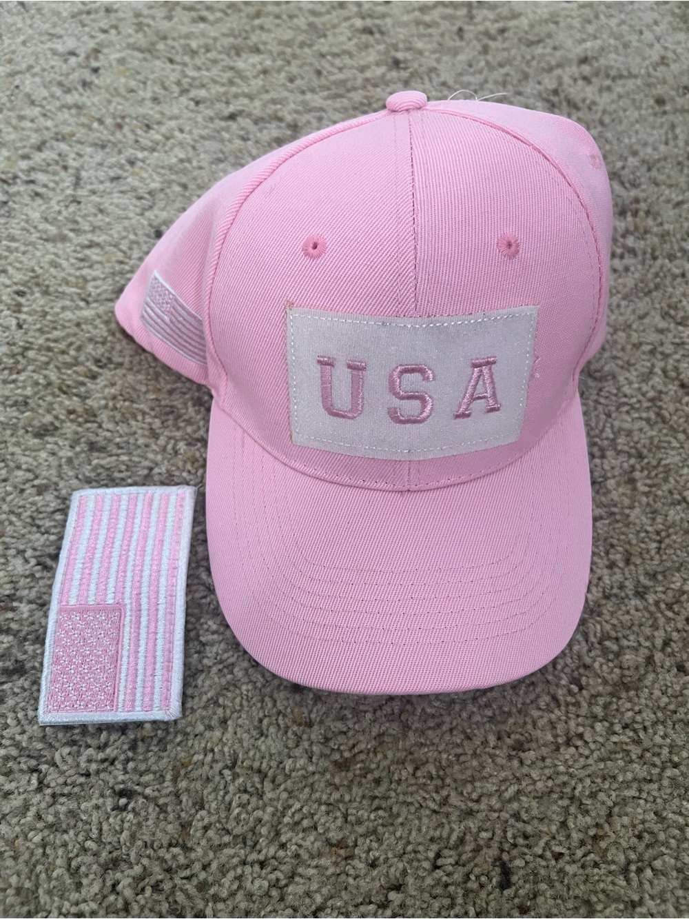 Women Pink 'USA' Baseball Cap - Adjustable Hat - Velcro Removable front piece